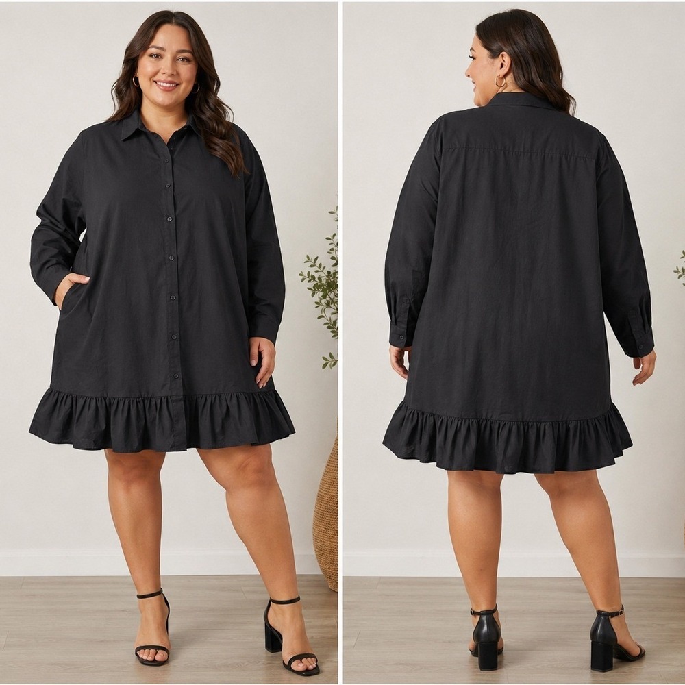 2140 | NWT Fashion Nova Oversized Goth Ruffle Hem Shirt Dress Black Women 3X